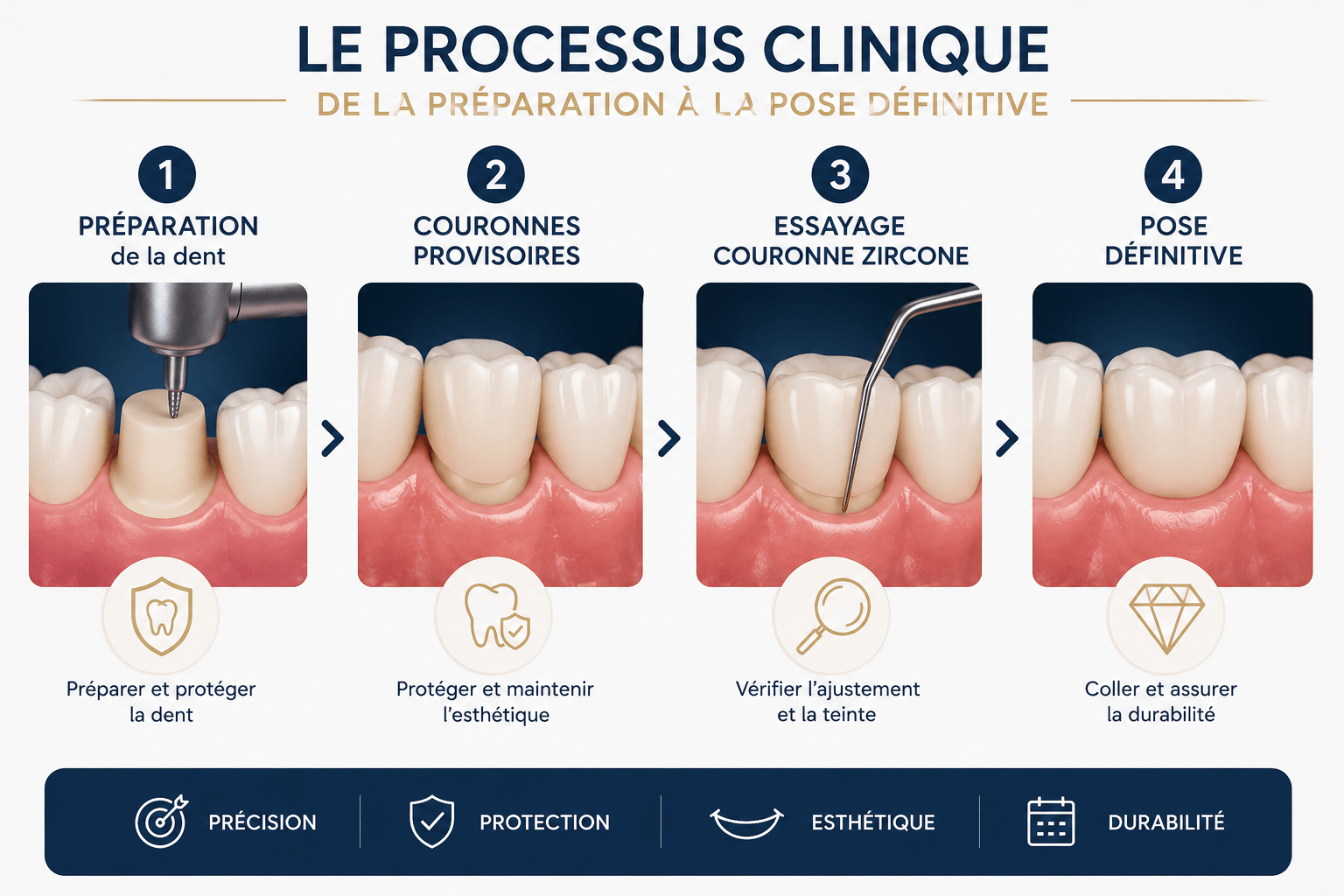 Les 4 étapes du processus clinique de pose d'une couronne dentaire zircone à Erdem Hospital Istanbul