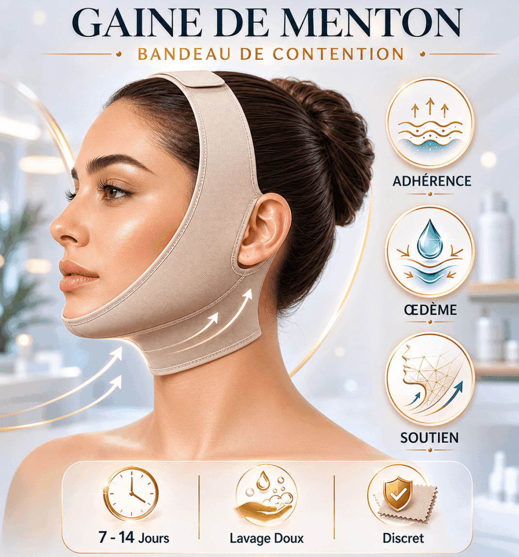 Schéma d'utilisation d'une gaine de menton après liposuccion pour une convalescence optimale