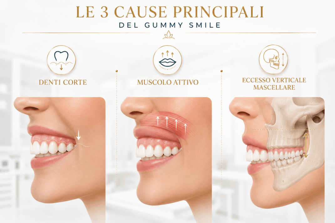 Le 3 cause principali del sorriso gengivale spiegate attraverso uno schema anatomico