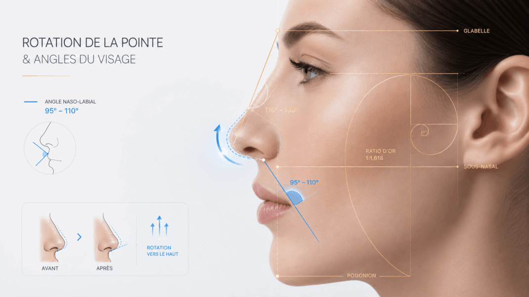 Infographie de profilométrie nasale : mesure des angles naso-labial et naso-frontal.